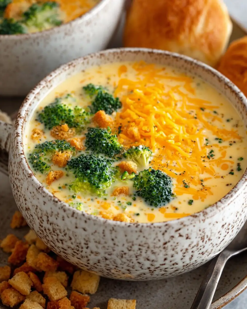 A delicious plate of Creamy Broccoli Cheddar Soup