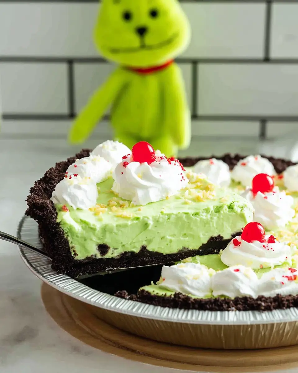 A delicious plate of No-Bake Grinch Pie