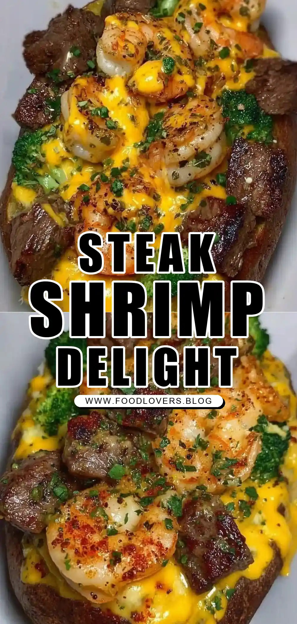 Steak & Shrimp Over a Cheesy Jumbo