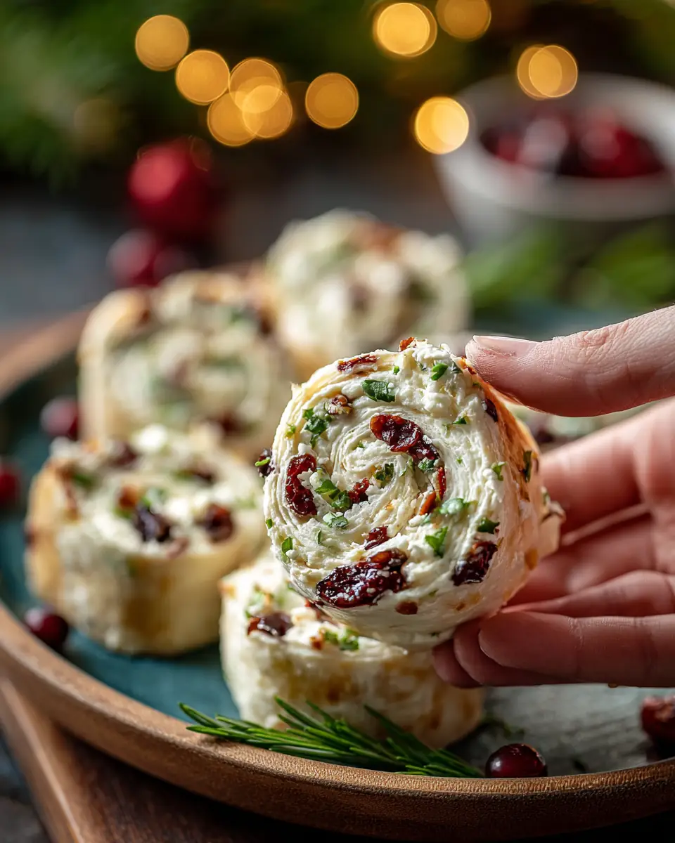 A delicious plate of Savory Christmas Cranberry Roll Ups