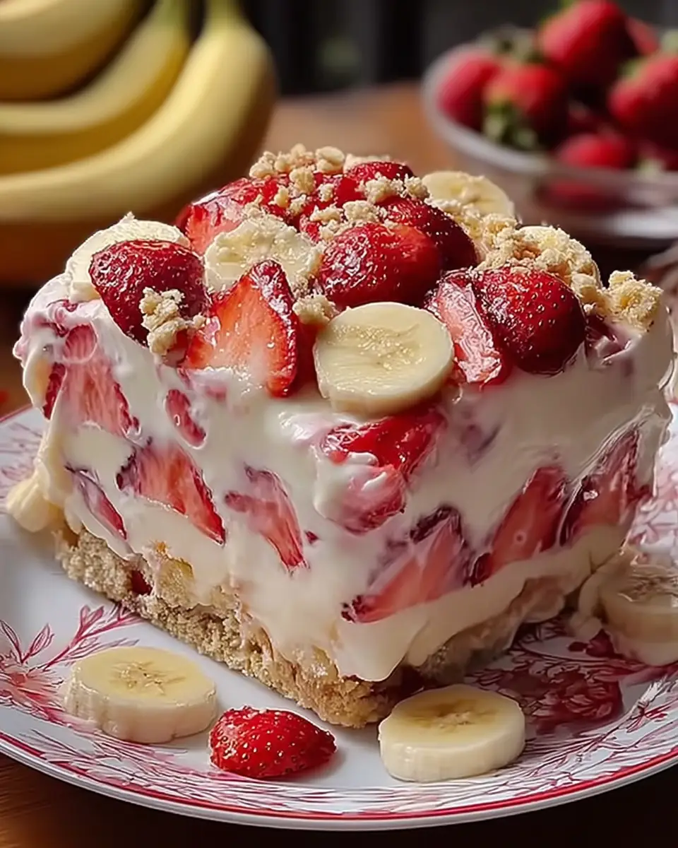 A delicious plate of Strawberry Banana Pudding Dream