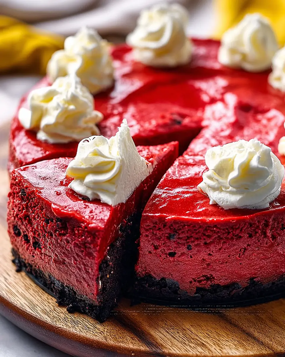 A delicious plate of Red Velvet Oreo Cheesecake