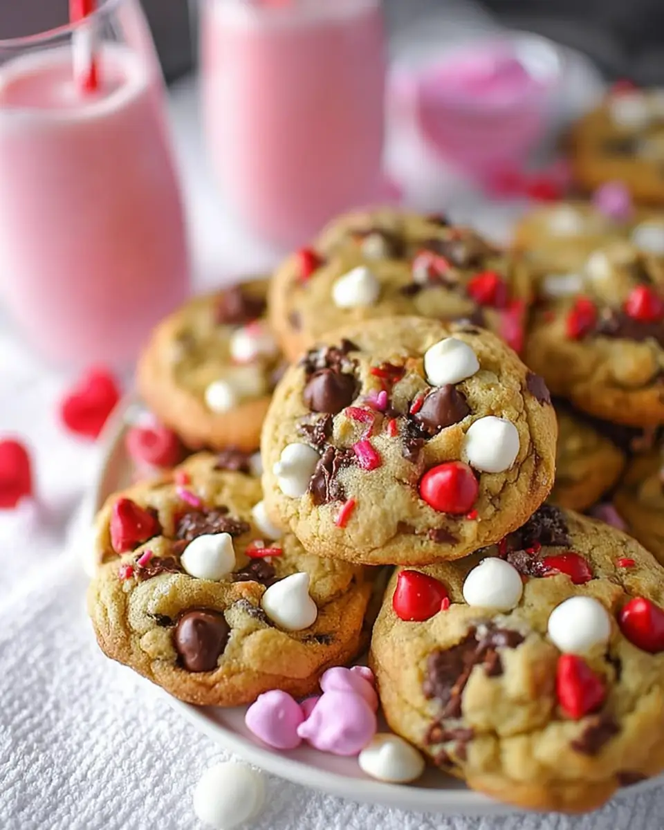 A delicious plate of Valentine Chocolate Chip Cookies