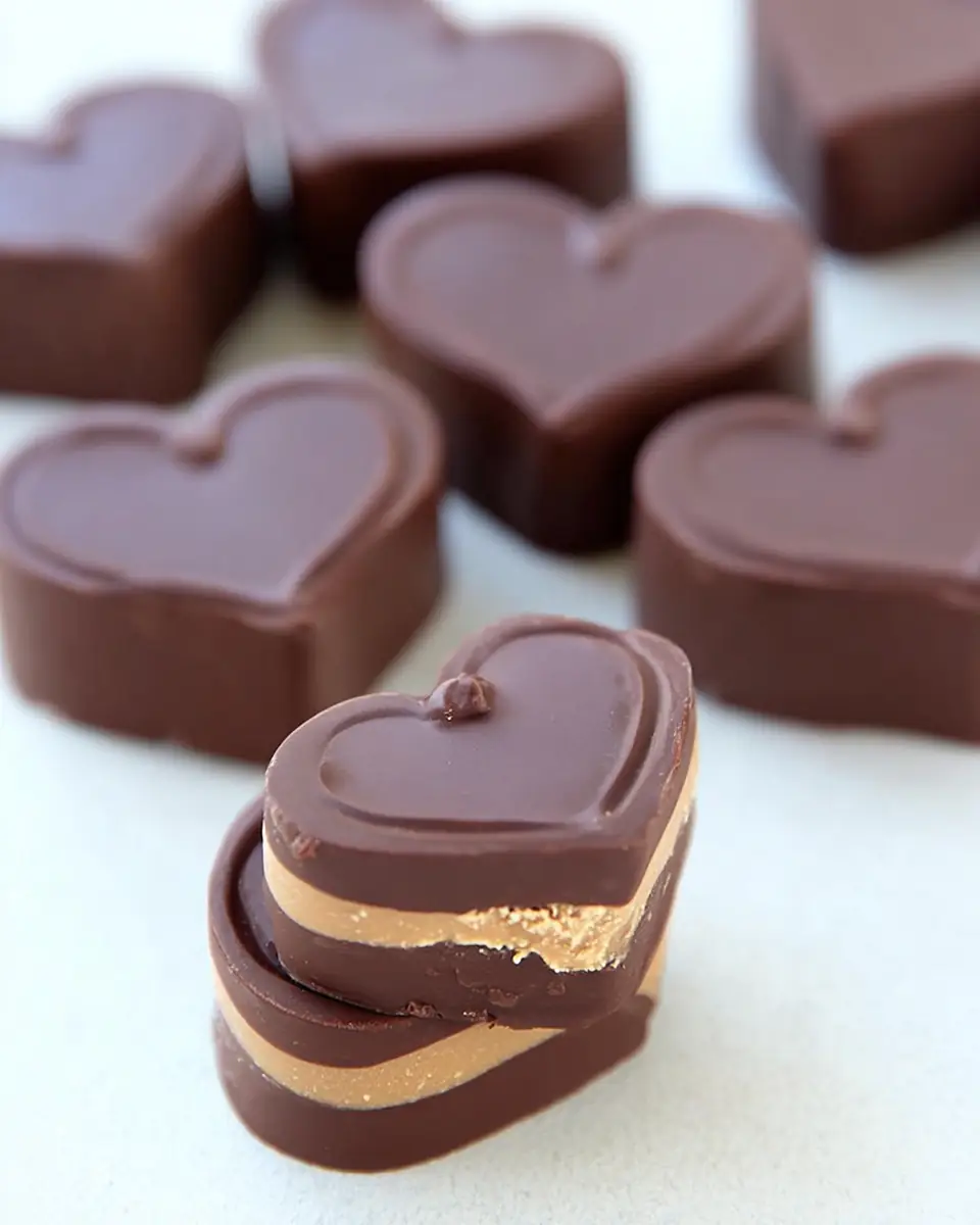 A delicious plate of Peanut Butter Chocolate Hearts (Homemade Reese's)