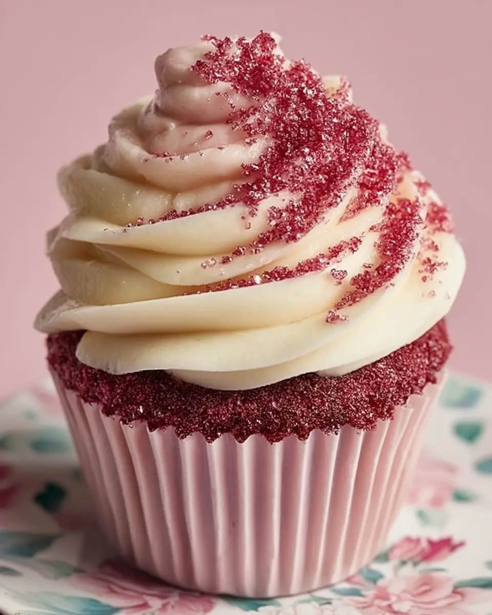 A delicious plate of Pink Velvet Cupcakes with Vanilla Buttercream Frosting