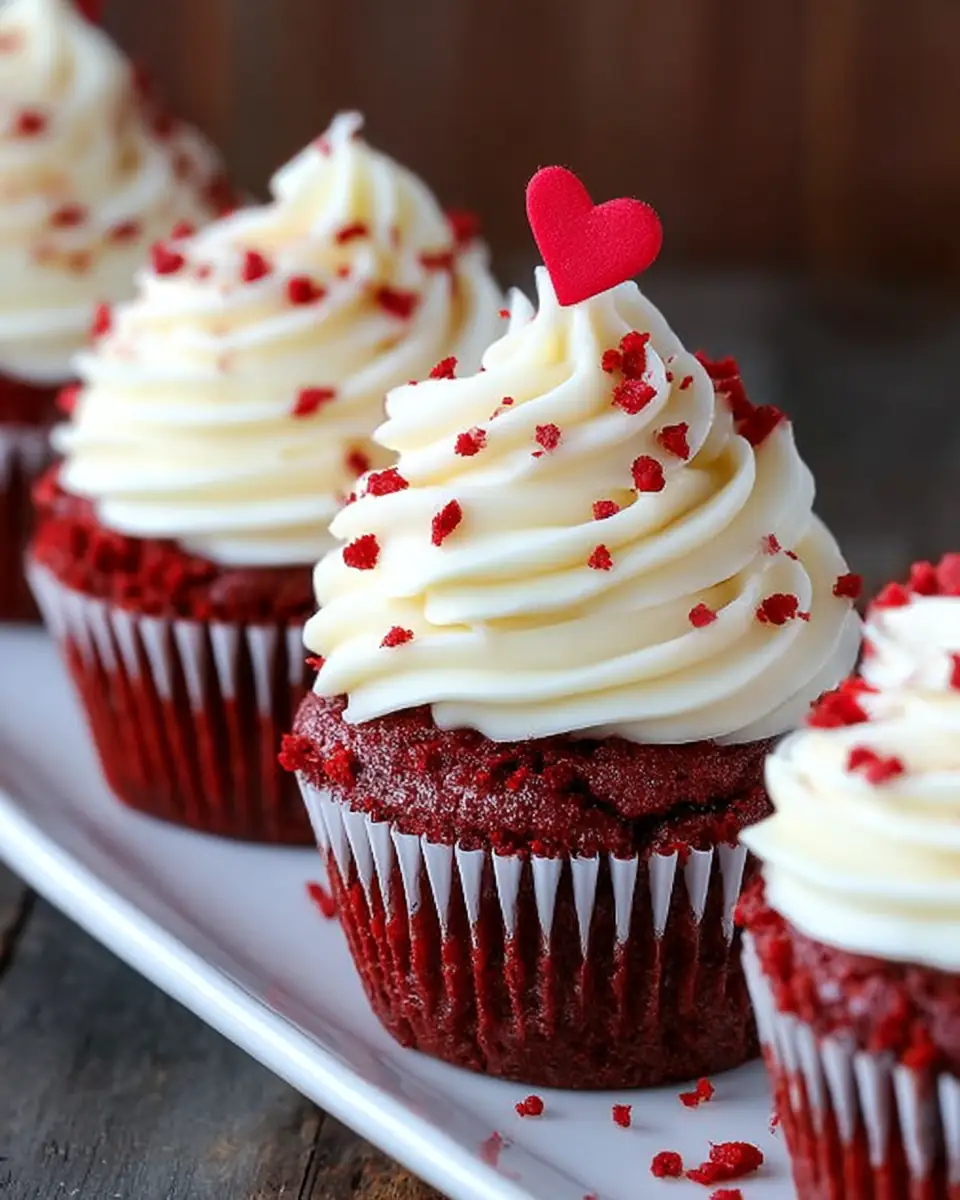 A delicious plate of Red Velvet Cupcakes with White Chocolate Mousse