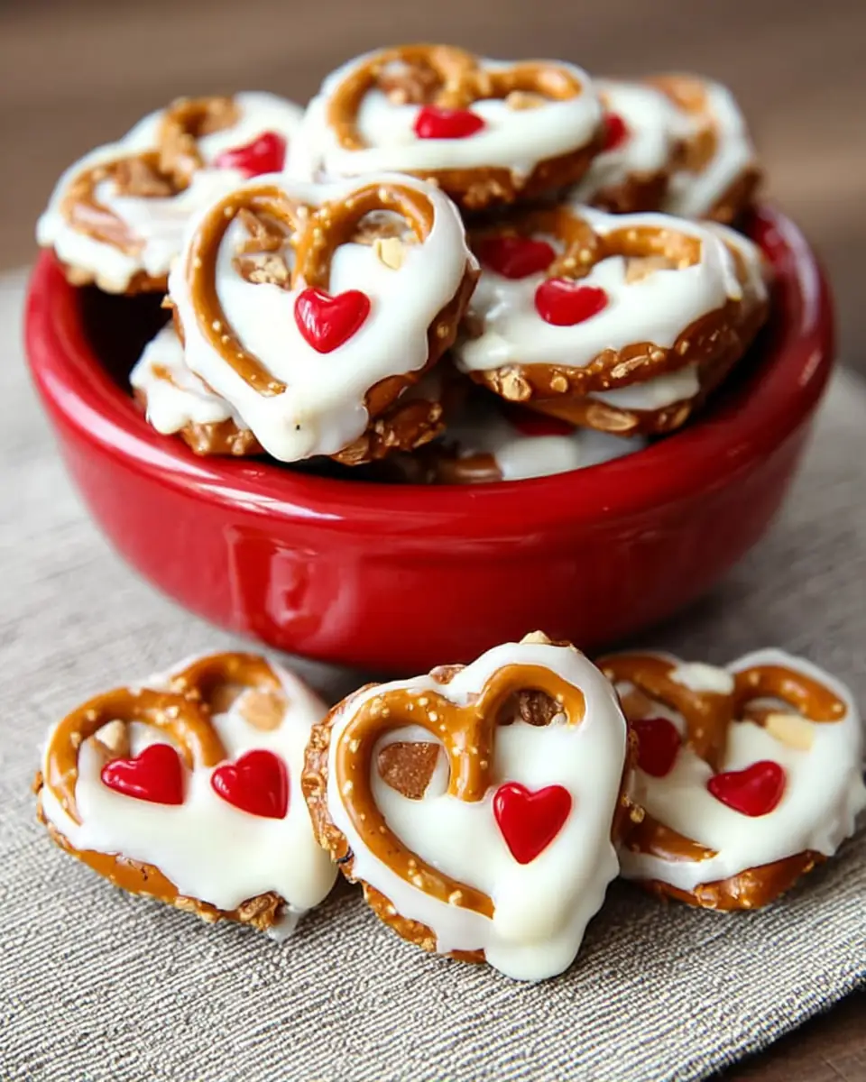 A delicious plate of White Chocolate Pretzel Hearts Recipe