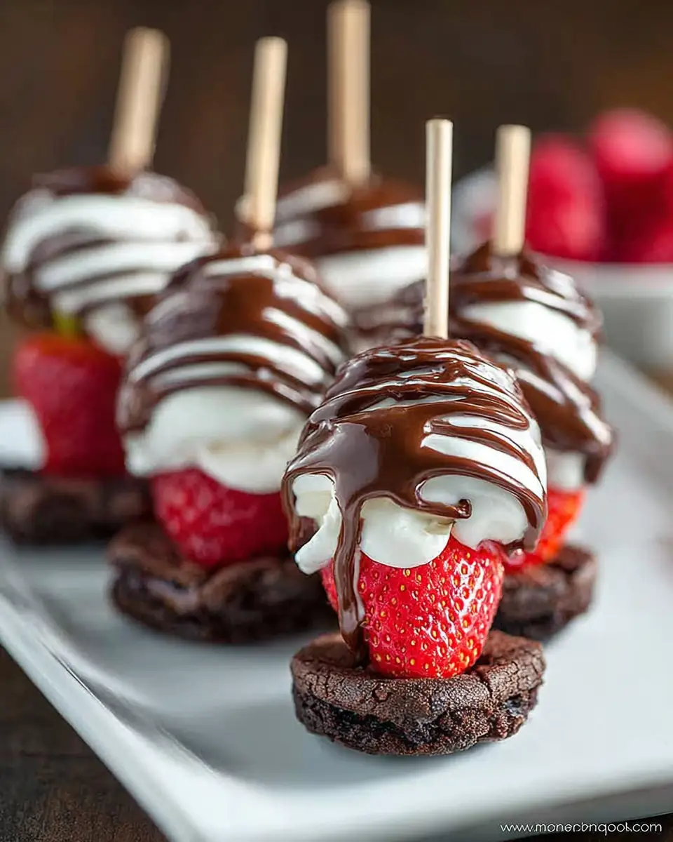 A delicious plate of Chocolate Strawberry Dessert Kabobs