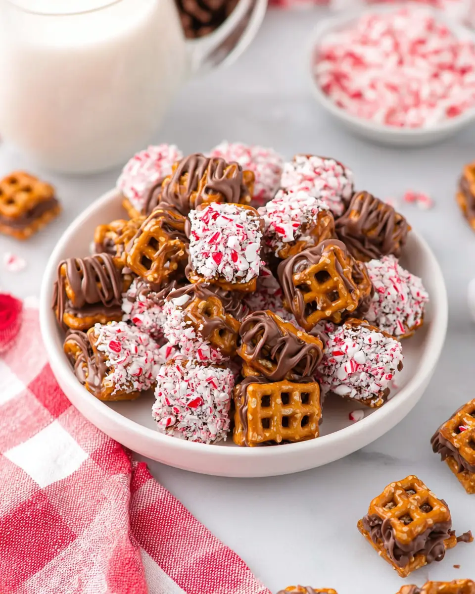 A delicious plate of Christmas Caramel Pretzel Bites