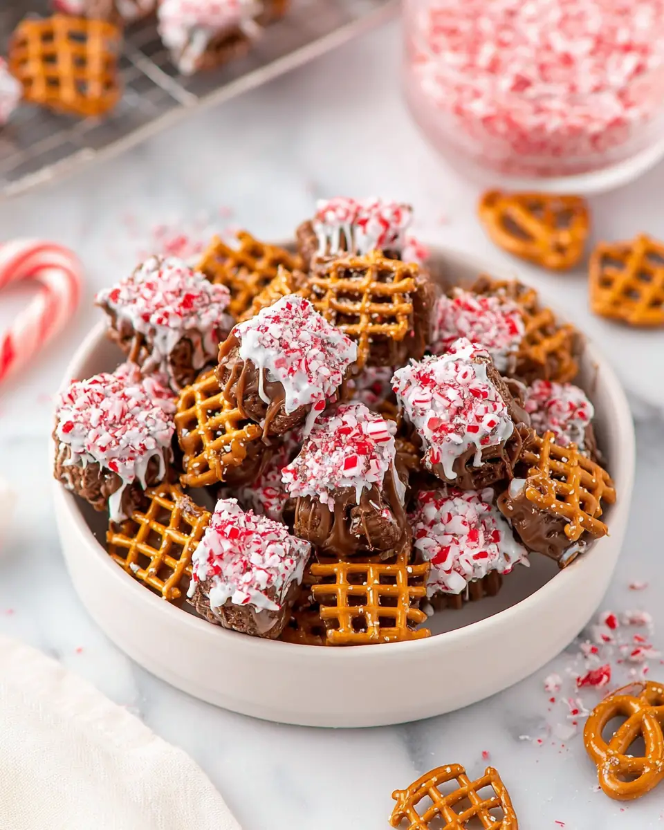 A delicious plate of Christmas Caramel Pretzel Bites