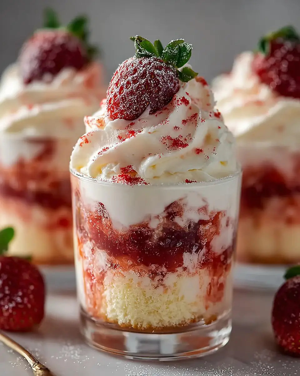 A delicious plate of Delicious Strawberry Shortcake Pudding Cups Recipe to Enjoy!