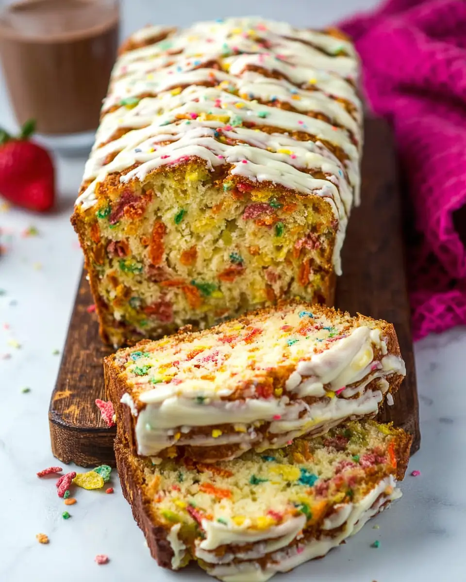 A delicious plate of Fruity Pebble Breakfast Bread