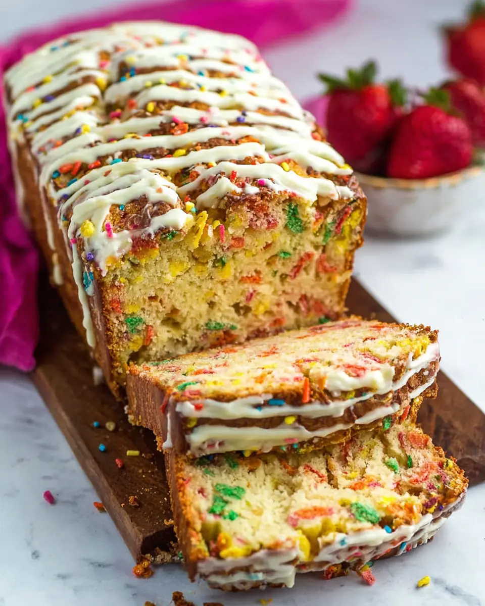A delicious plate of Fruity Pebble Breakfast Bread