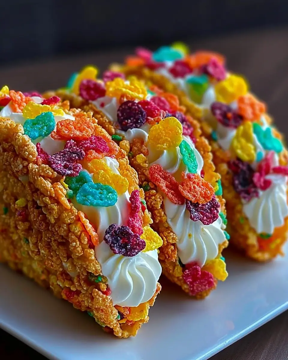 A delicious plate of Fruity Pebbles Cheesecake Tacos