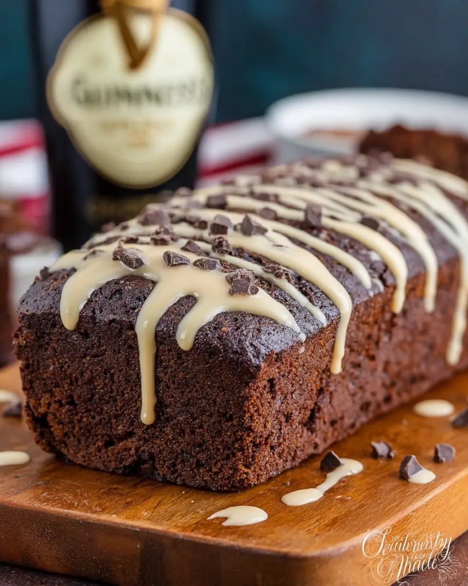 A delicious plate of Guinness Chocolate Bread with Bailey’s Drizzle