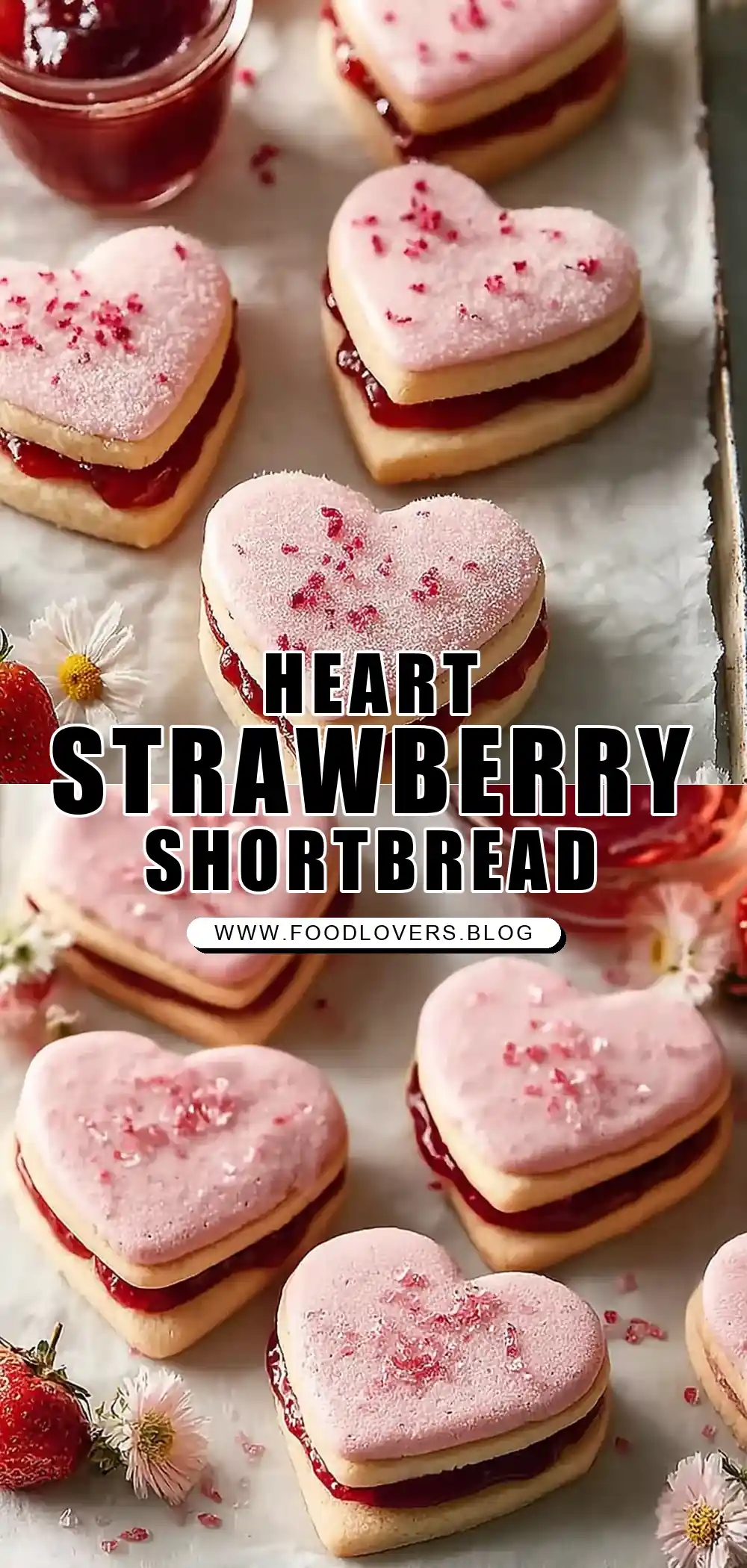 Filled Heart-Shaped Strawberry Shortbread Cookies