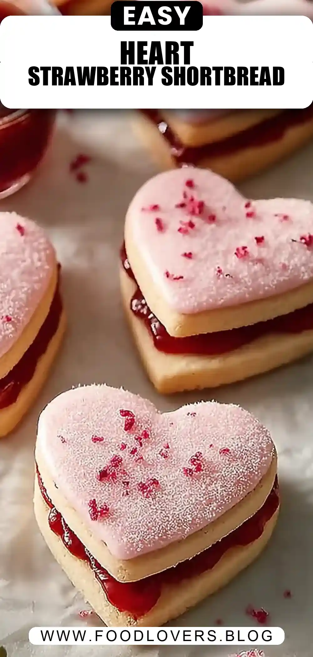 Filled Heart-Shaped Strawberry Shortbread Cookies