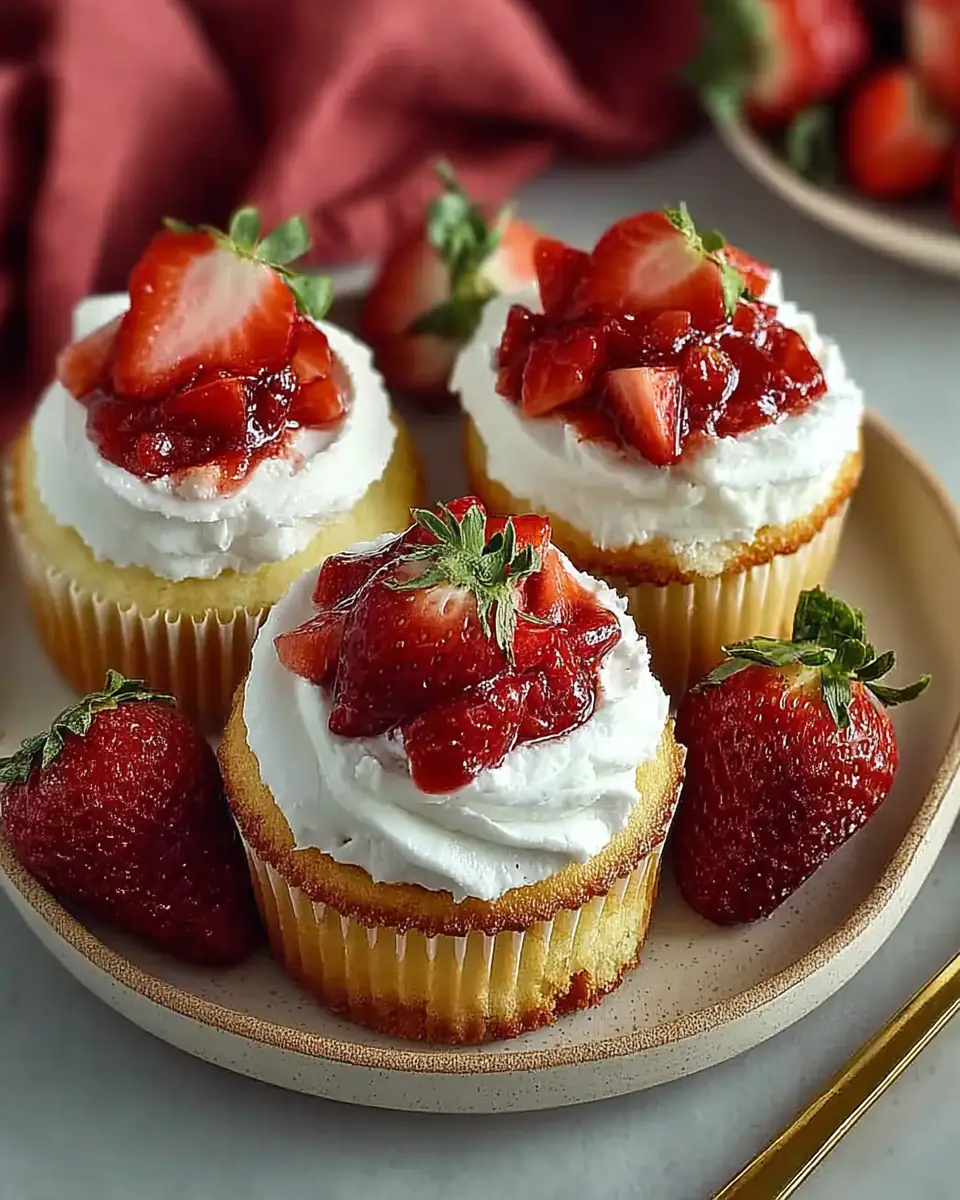 A delicious plate of Homemade Strawberry Shortcake Cupcakes