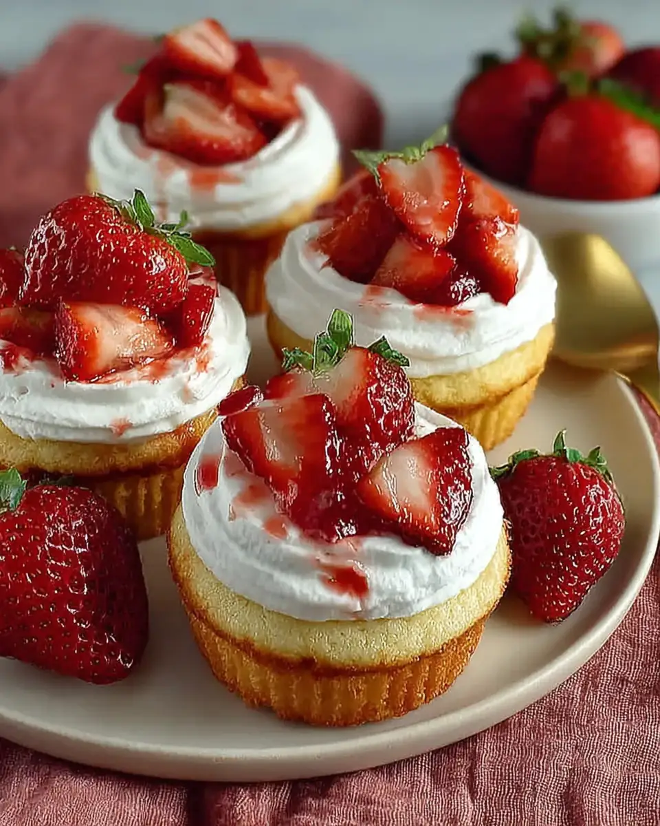 A delicious plate of Homemade Strawberry Shortcake Cupcakes