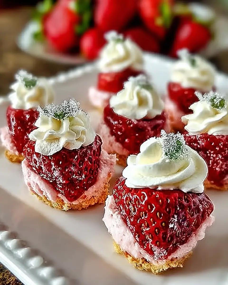 A delicious plate of Irresistible Strawberry Cheesecake Strawberry Bites to Love