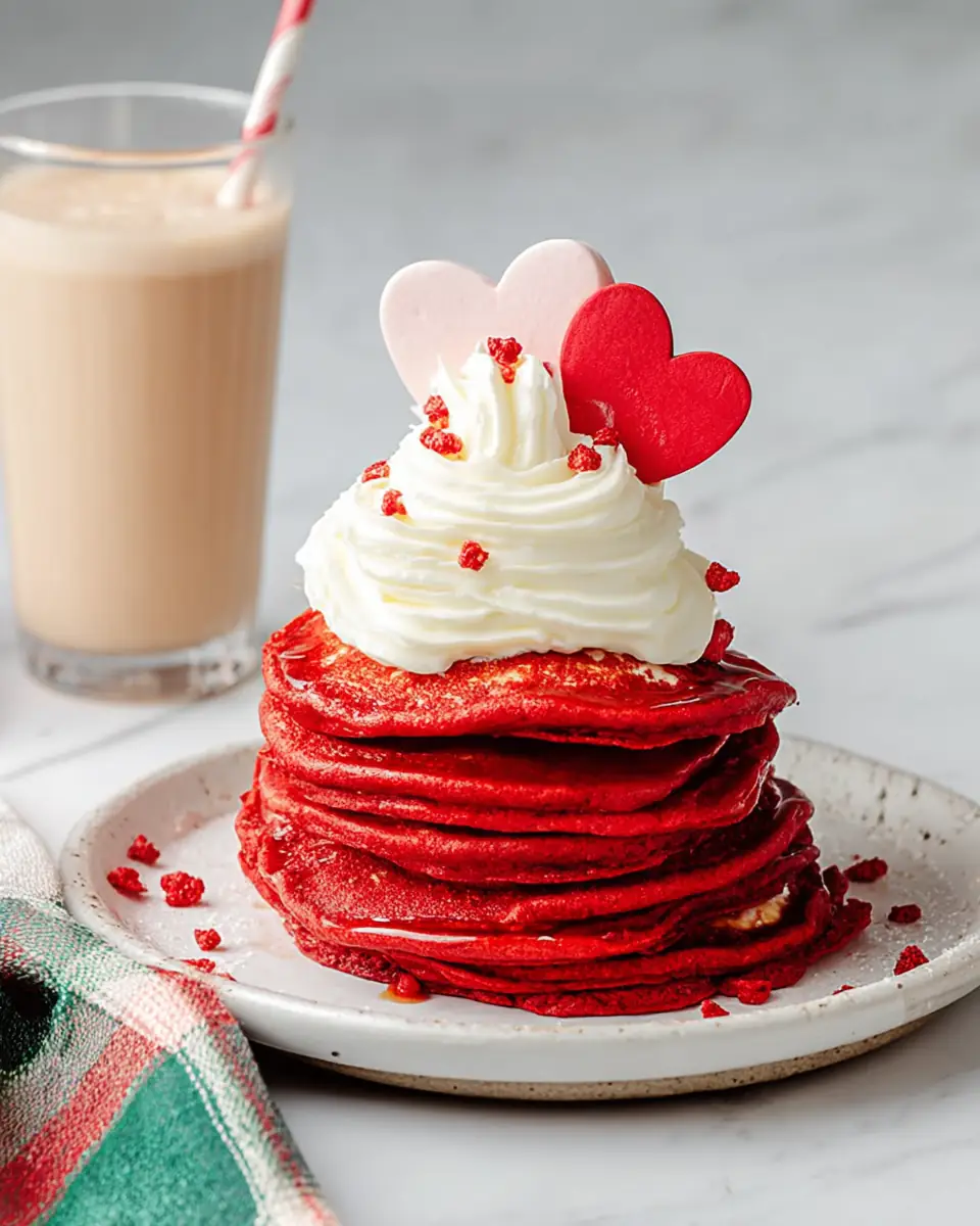 A delicious plate of Red Velvet Pancakes