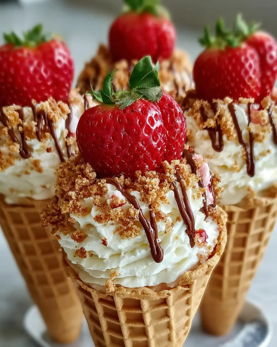STRAWBERRY CRUNCH CHEESECAKE CONES