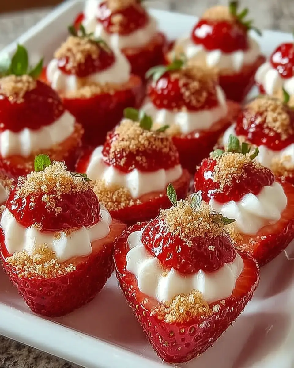 A delicious plate of Sweetheart Cheesecake Deviled Strawberries Quick Recipe